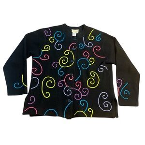 Vintage Coldwater Creek Wool Sweater with Swirly Stitching Size M